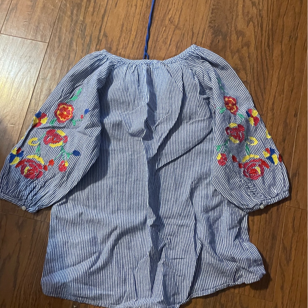 Hannah Blue Striped Top with Colorful Tassels - Picture 2 of 3